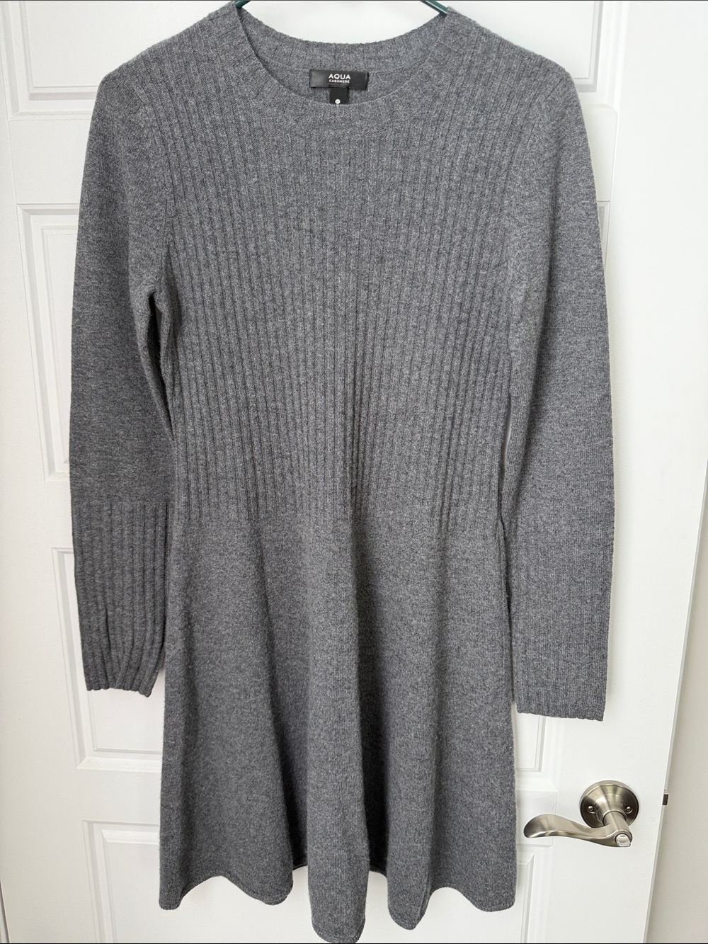 Aqua Cashmere Heather Gray Ribbed Long Sleeve Knit Dress